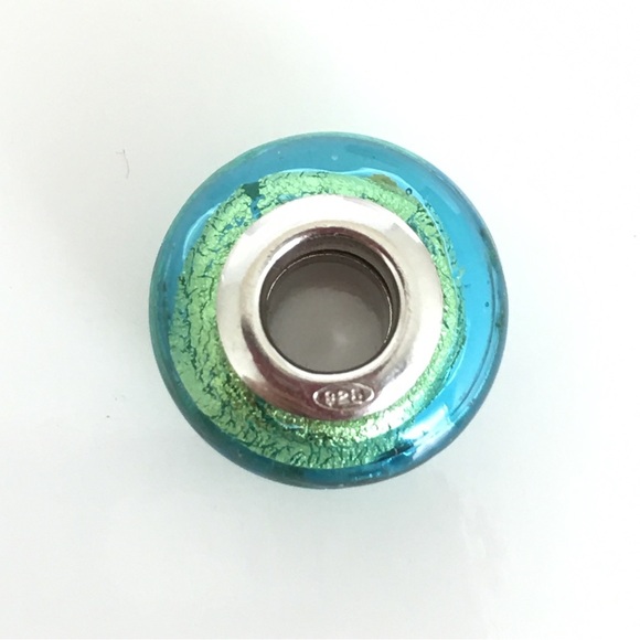 Sterling Silver .925 Collectible Murano Art Glass Bead Charm Teal Blue Green - Picture 5 of 8